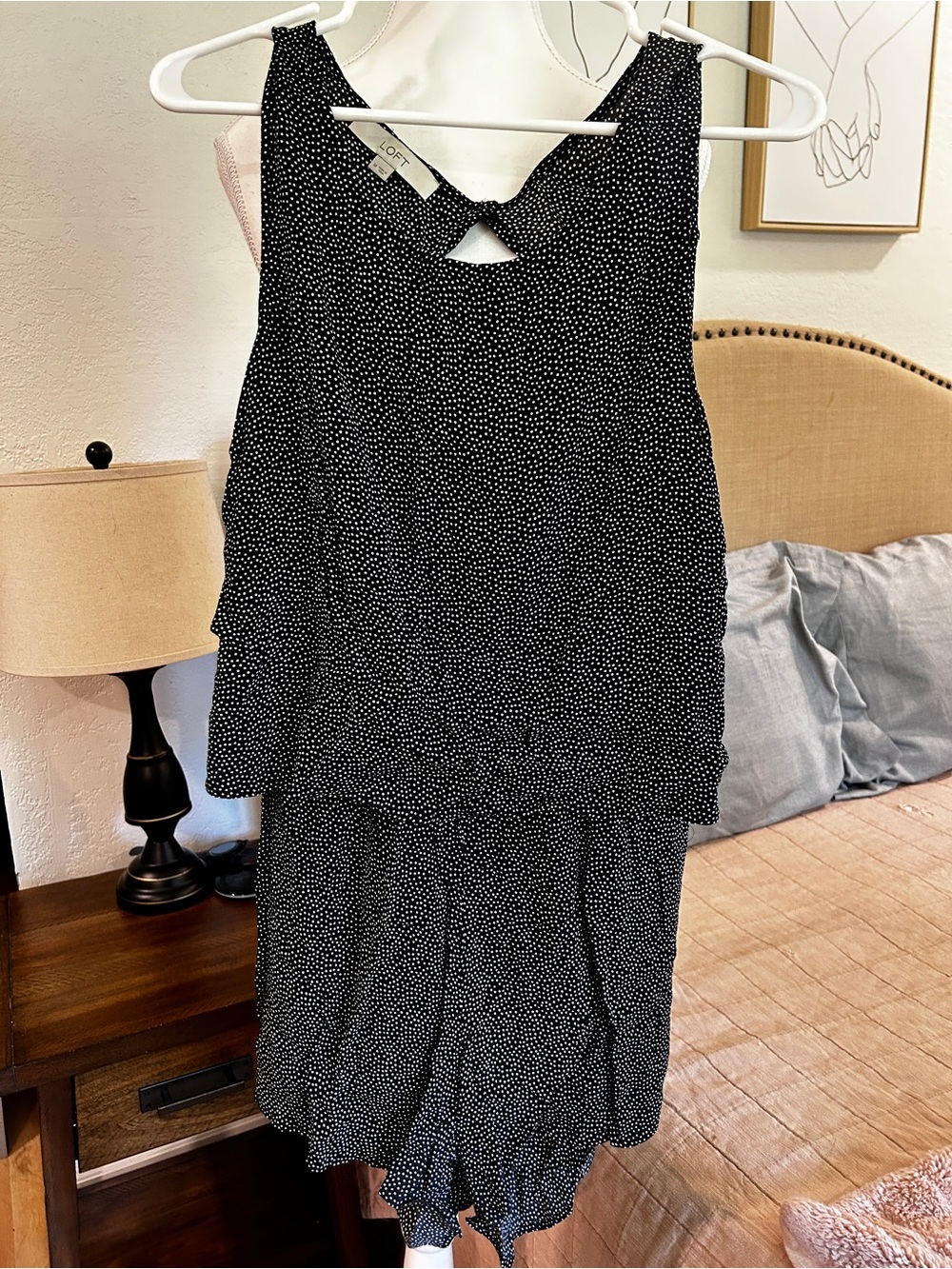 LOFT Navy Blue and White Polka Dot Sleeveless Romper